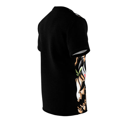 Full view of Whimsy Whispergore Tee on luxurious black background, exemplifying Dazzling Dreams Studio's modern chic aesthetic in horror fashion.