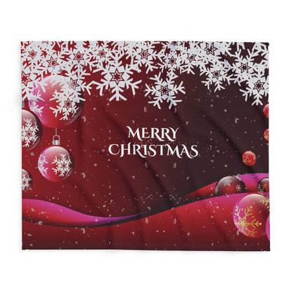 Beautifully designed Christmas Arctic Fleece Blanket displaying a striking combination of snowflakes and ornaments, perfect for a cozy holiday vibe.