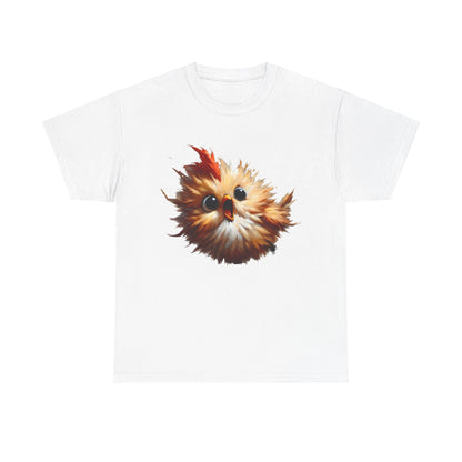 Explosive Joy Tee - Cartoon Bird Edition showcasing a delightful bird design on a pristine white unisex cotton tee, ideal for a chic and vibrant wardrobe.
