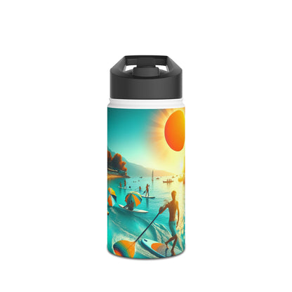 Fantasy Paddleboarding Stainless Steel Water Bottle featuring a vibrant paddleboarding scene, perfect for stylish hydration on outdoor adventures.