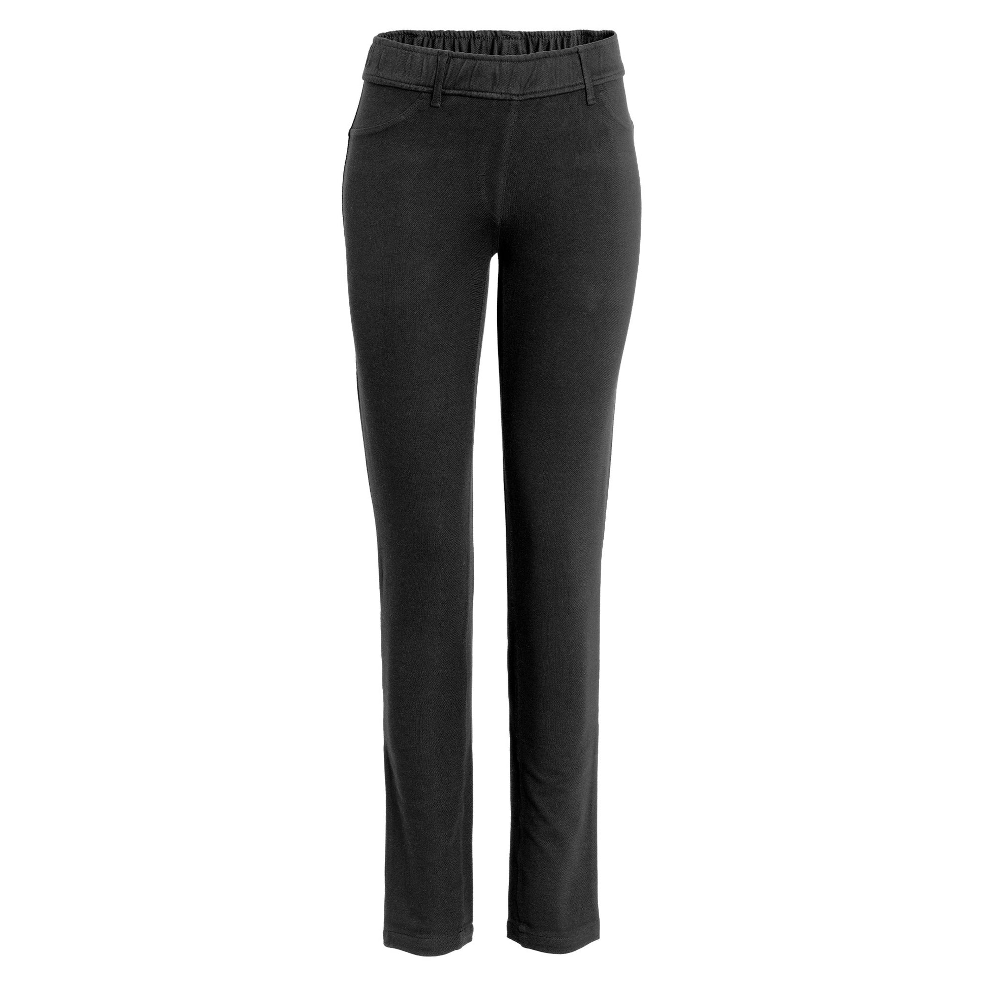 Full-length display of luxury organic cotton trouser leggings, perfect for casual and chic outfits, made from sustainable materials.