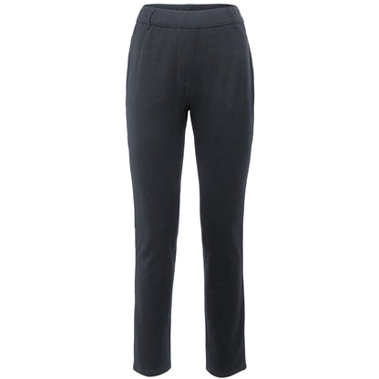 Elegant luxury organic cotton trouser leggings for women, showcasing a comfortable stretchy jersey fabric and elastic waistband, perfect for a chic and relaxed outfit.