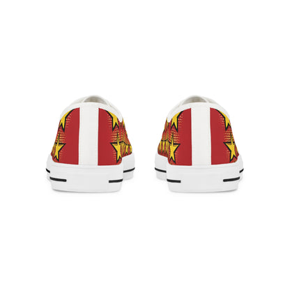Back view of Zara Boltstrike Men's Lowtop Sneakers highlighting vibrant pop art design with yellow stars, perfect for making a fashion statement.