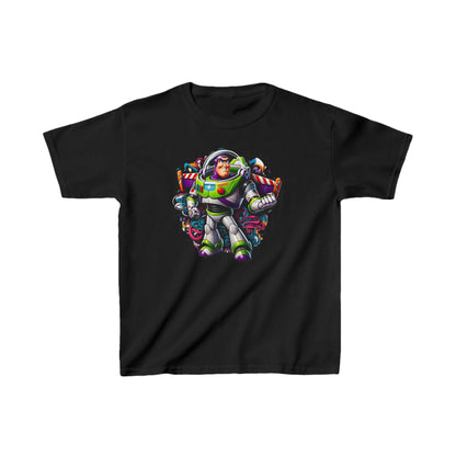 Luxurious unisex graphic tee featuring a vibrant Buzz Lightyear design in graffiti style, perfect for kids.