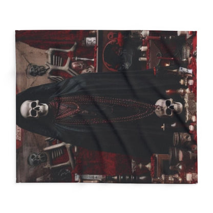 Luxurious Decorative and Warm Halloween Spooky Arctic Fleece Blanket depicting a skull figure surrounded by eerie decor, ideal for Halloween ambiance.