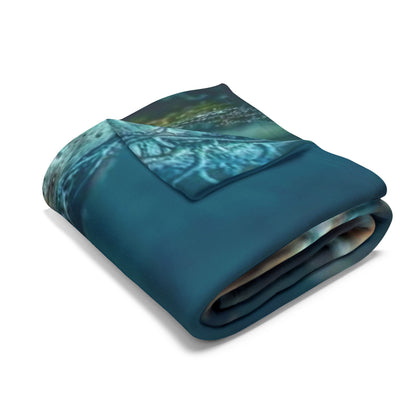 The Decorative and Warm Halloween Spooky Arctic Fleece Blanket neatly folded, highlighting its plush texture and vibrant colour, ideal for luxurious comfort during the Halloween season.