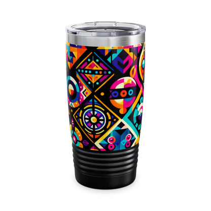 Stylish Neon Genesis 20 oz Stainless Steel Insulated Travel Tumbler by Dazzling Dreams Studio showcasing vibrant design for a luxurious beverage experience.