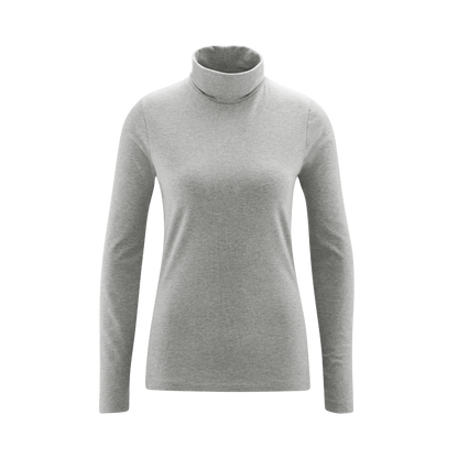 Fashionable luxury organic long sleeve turtleneck t-shirt for women displayed in various elegant styles and looks.