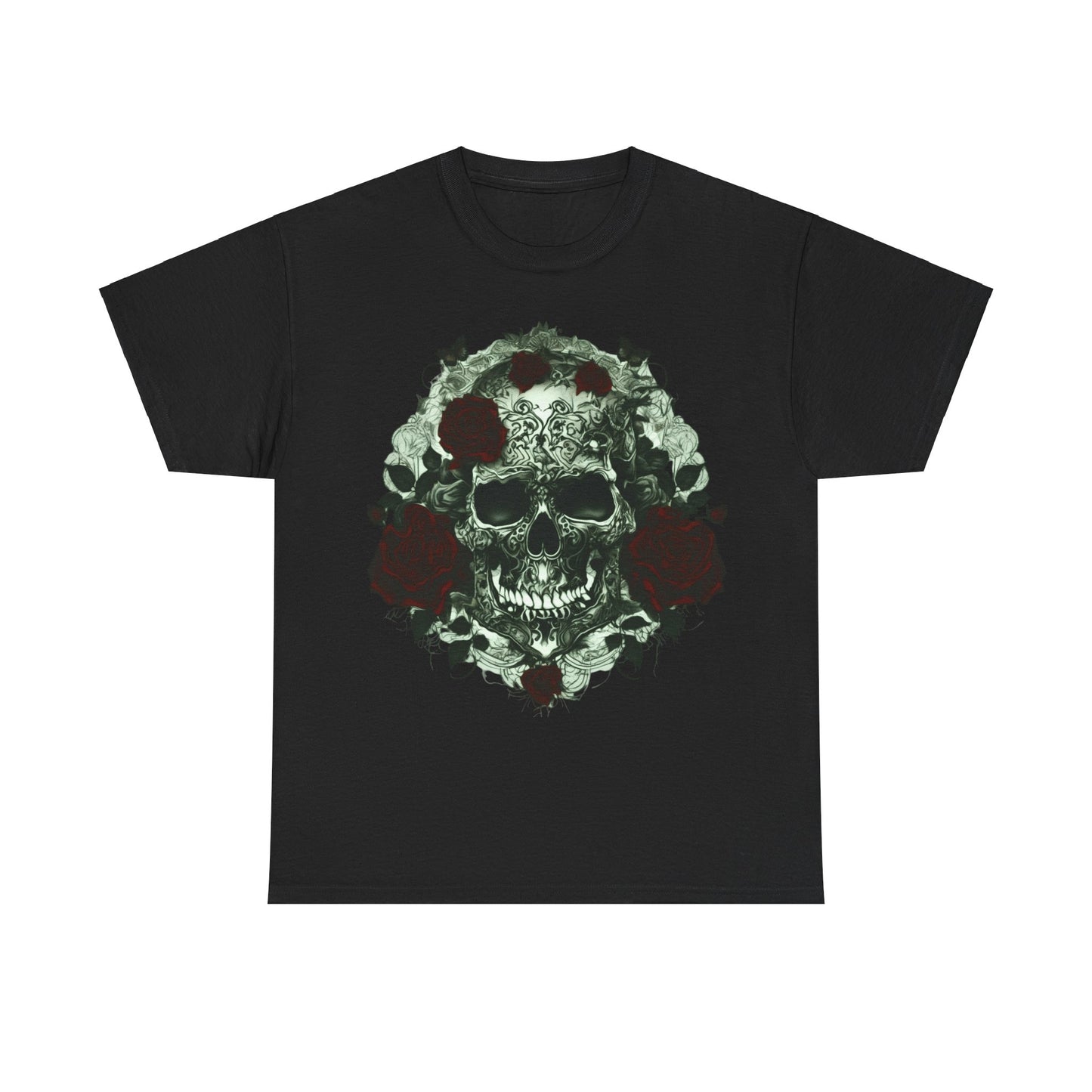 Skulls and Roses Cotton Tee, Unisex Graphic Shirt, 7 color choice