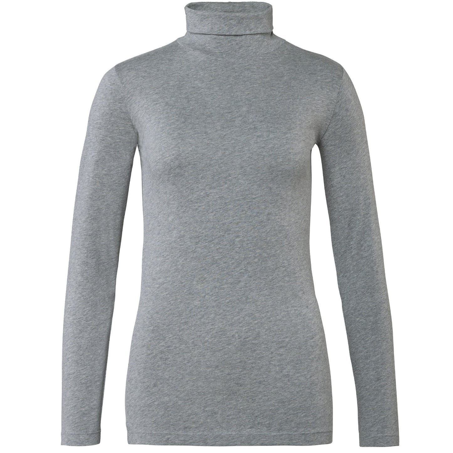 Back view of the luxury organic cotton turtleneck t-shirt, displaying its elegant cut and fit on a model.