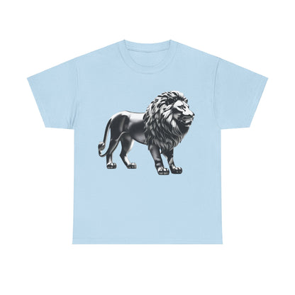 Silver Majestic Lion Graphic T-Shirt in light blue, a luxurious unisex cotton urban streetwear top featuring a striking silver lion design.