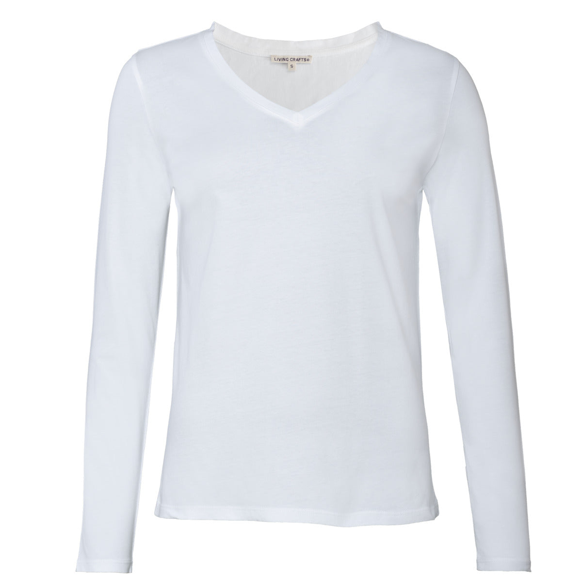Luxury organic cotton long sleeve V-neck top for women, featuring a modern and comfortable fit, crafted from 100% vegan materials by Earth Wardrobe.