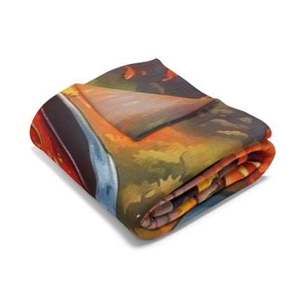Sophisticated Decorative and Warm Halloween Spooky Arctic Fleece Blanket folded elegantly, showcasing the rich hues of its pumpkin and cauldron design.