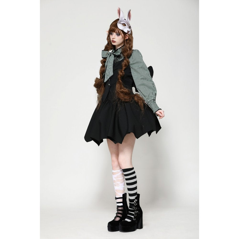 Detailed view of the ribbon lace-up back of the Dark in Love Vespertilio Vest, highlighting its intricate features and high-quality fabric.