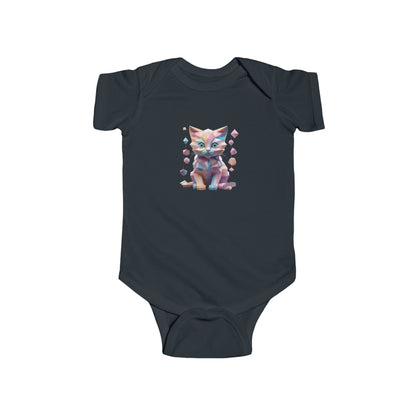 Elegant Kitten Bodysuit featuring a charming geometric kitten design, a luxurious choice for stylish baby clothes. Perfect for infants, this adorable baby romper comes in five vibrant colours, ideal for any occasion.