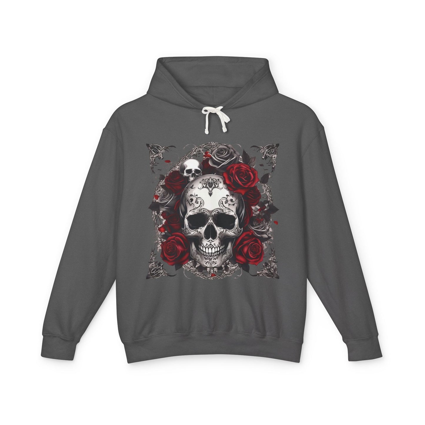 Unisex Lightweight Hooded Sweatshirt unique designer skull and roses