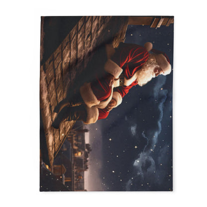 Decorative and Warm Christmas Santa Claus Arctic Fleece Blanket featuring Santa Claus sitting on a rooftop under a starry night sky, perfect for adding festive charm to your home décor.