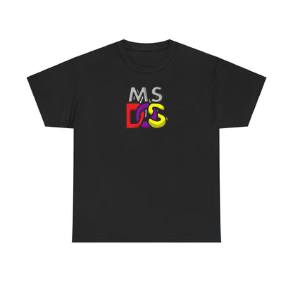 Unisex MS DOS Logo Graphic Tee in classic black, featuring the nostalgic MS DOS logo in a fashionable design, perfect for tech enthusiasts.