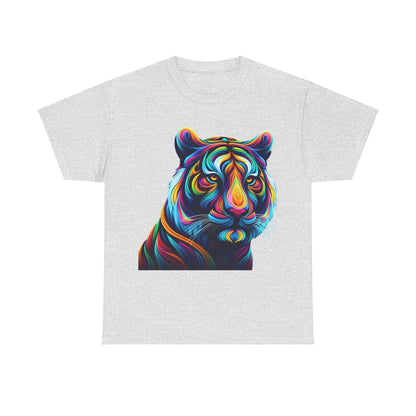 Chic Tiger's Whimsy Graphic Unisex T-Shirt displaying an artistic kaleidoscope tiger graphic, a must-have for modern luxury lovers.