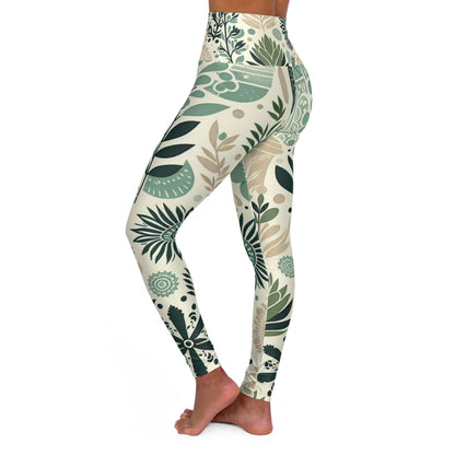 Side view of Leilani Beaumont High-Waisted Yoga Leggings featuring sophisticated pastel green patterns, blending comfort and contemporary style.