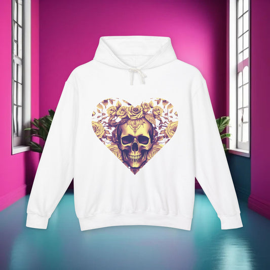 Skull and Roses Lightweight Hoodie, Unisex Edgy Designer Sweatshirt, Hipster