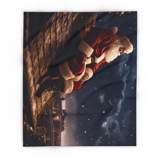 Elegant Decorative and Warm Christmas Santa Claus Arctic Fleece Blanket showcasing a beautiful Santa Claus design on a rooftop at night, ideal for winter coziness and festive warmth.