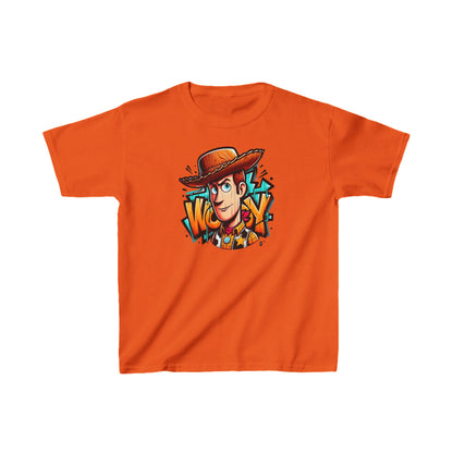 Unisex Children's Woody Toy Story Graphic Cotton Tee in striking orange, featuring an eye-catching Woody design, suitable for fun-filled adventures.