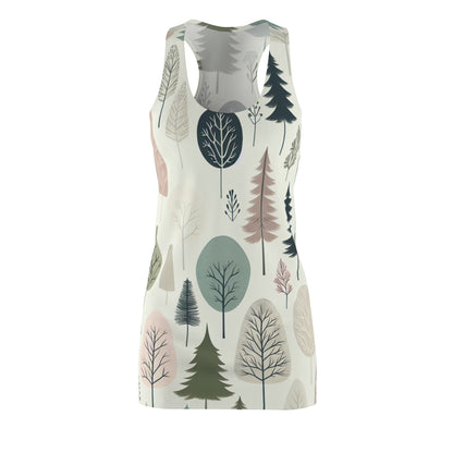 Modern Pastel Pattern Racerback Dress with Nature-Inspired Design by Dazzling Dreams Studio showcasing exquisite natural tree silhouettes in soft pastel hues.