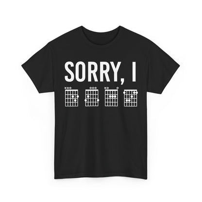 Showcase your musical passion with the Sorry I DGAF Graphic T-Shirt, elegantly designed with distinct chord illustrations, set against a minimalist white background.
