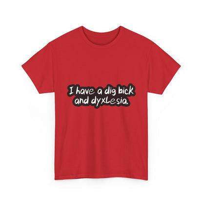 Dig Bick and Dyslexia T-Shirt Urban Men's Cotton Tee in vibrant red featuring quirky text for a stylish look.