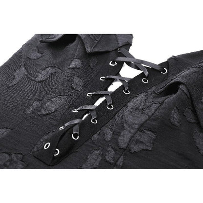 Dark in Love Zemira Plunge Floral Dress featuring luxurious 3D floral fabric and elegant lace-up neckline, showcasing a unique bat wings effect.