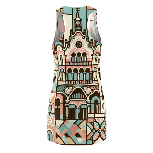 Athena Braxton Barcelona Racer Back Dress showcasing a stylish pastel pattern inspired by iconic culture, perfect for summer outings.