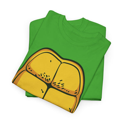 Luxury Michelangelo Teenage Mutant Ninja Turtles graphic t-shirt showcasing a vibrant yellow turtle shell design on a green background, appealing to fans of the iconic series.