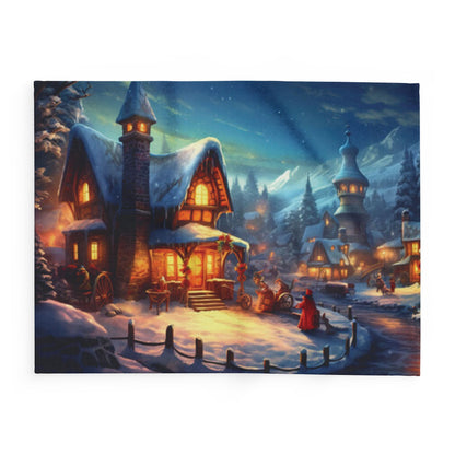 Elegant Decorative and Warm Christmas Arctic Fleece Blanket highlighting a dreamlike snowy scenery with enchanting homes, designed to bring warmth and style to your festive celebrations.