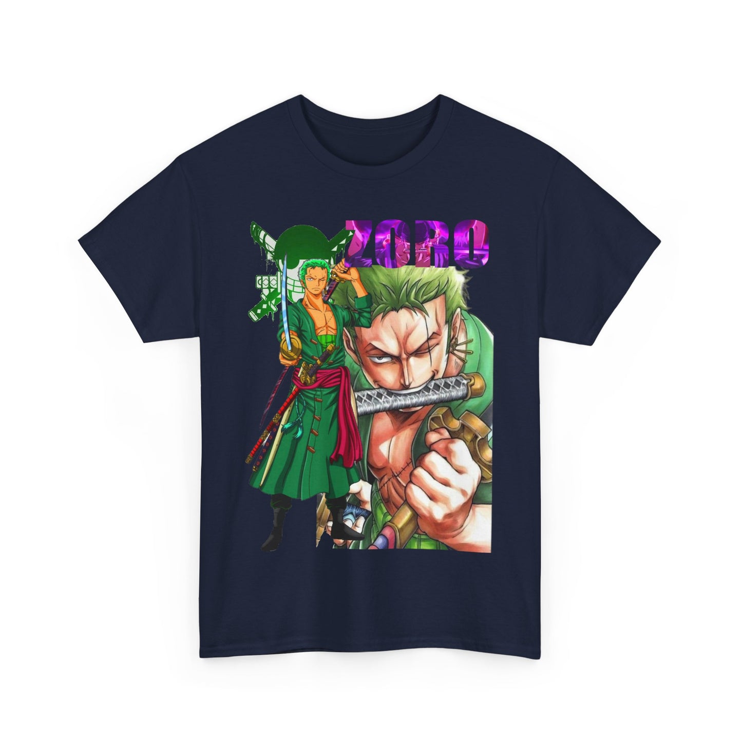 Luxuriously folded Roronoa Zoro graphic t-shirt, displaying striking artwork and high-quality fabric, ideal for showcasing your passion for anime.