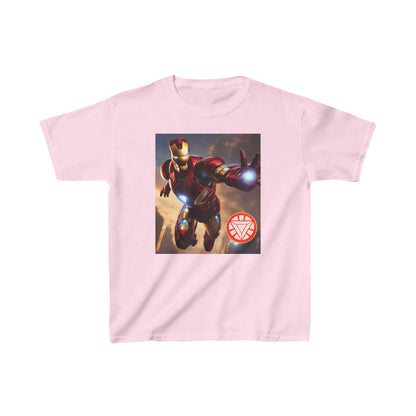 Kids Iron Man Heavy Duty T-Shirt in soft pink with an impressive Hulk graphic and the renowned Iron Man emblem, ideal for stylish young fans.