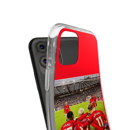 Manchester United Mainoo Garnach Hojlund Soft Phone Case featuring vibrant red design and iconic team imagery, perfect for soccer fans.