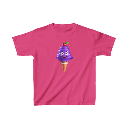 Child's Unisex Delighted Ice Cream Graphic Cotton Tee in vibrant pink featuring a playful ice cream cone design, perfect for young dreamers and style enthusiasts.