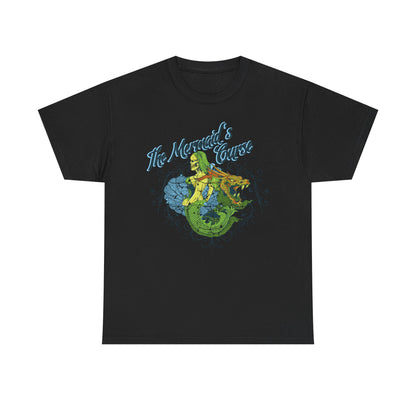 Elegant black t-shirt showcasing the exquisite design of 'The Mermaid's Curse' with a siren and dragon, perfect for discerning fantasy lovers.