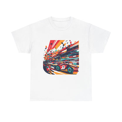 Retro Racing Vintage Car Graphic T-Shirt in white, illustrating a unique and bold racing car design, ideal for connoisseurs of classic automobiles.