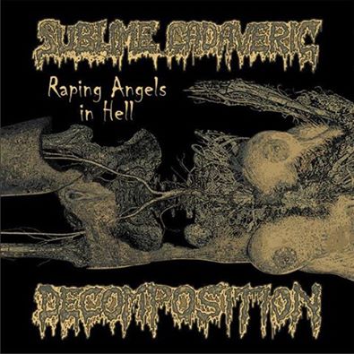 Sublime Cadaveric Decomposition 'Raping Angels In Hell' CD by Rancid Offal Records, showcasing the impactful album cover art, reflecting the genre of Grindcore and the dark aesthetic of the title.