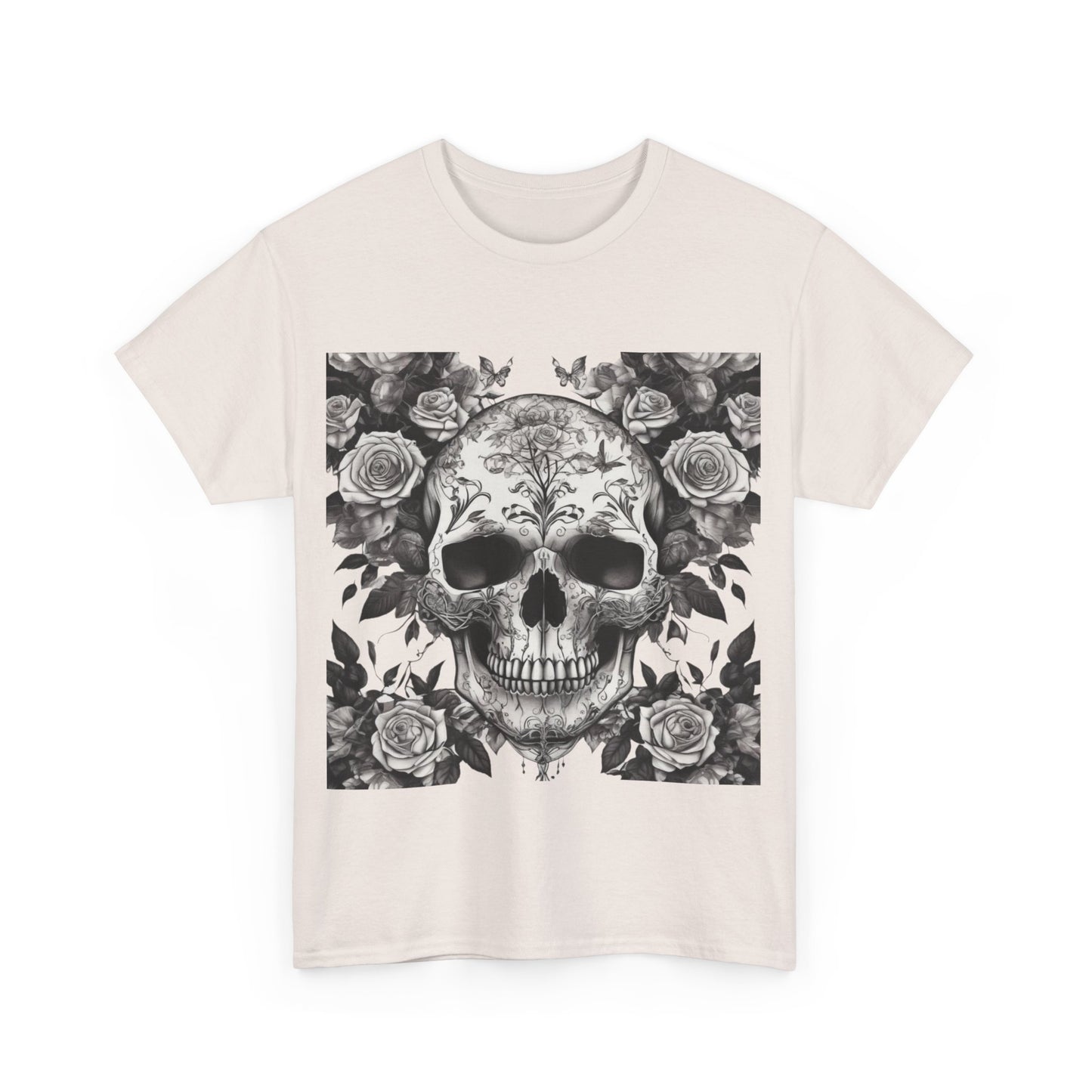 Skulls and Roses Cotton Tee, Unisex Graphic Shirt,