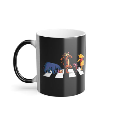 Chic detail of the Winnie The Pooh & Friends Abbey Road Colour Morphing Mug - 11oz, featuring vibrant characters with exquisite craftsmanship and sleek handle design.