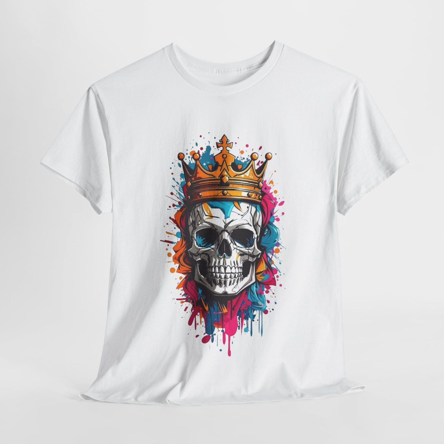 MENS Funny T Shirt GOLDEN Skull CROWN Design BLUE:PINK:ORANGE TEE Unisex Women's