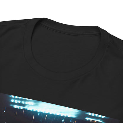 Elegant close-up of the neckline of a luxury black t-shirt featuring a Stormtrooper design, emphasising quality craftsmanship.