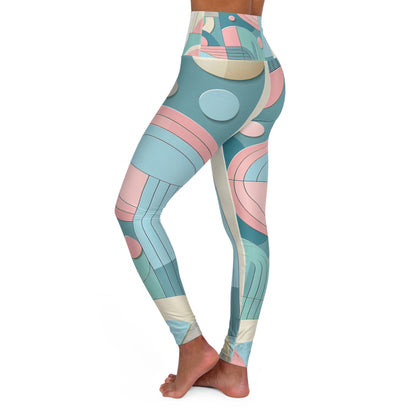 Luxurious Modern Pastel Pattern Leggings by Dazzling Dreams Studio featuring a minimalist geometric design in soft pink, baby blue, yellow, and mint green.
