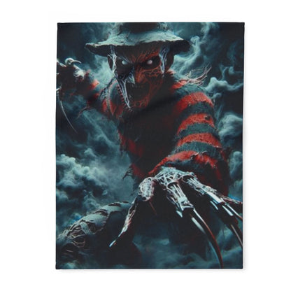 Halloween Freddy Kruegar Nightmare On Elm Street Arctic Fleece Blanket featuring a haunting artistic design of Freddy Krueger, perfect for adding a spooky touch to your Halloween decor.