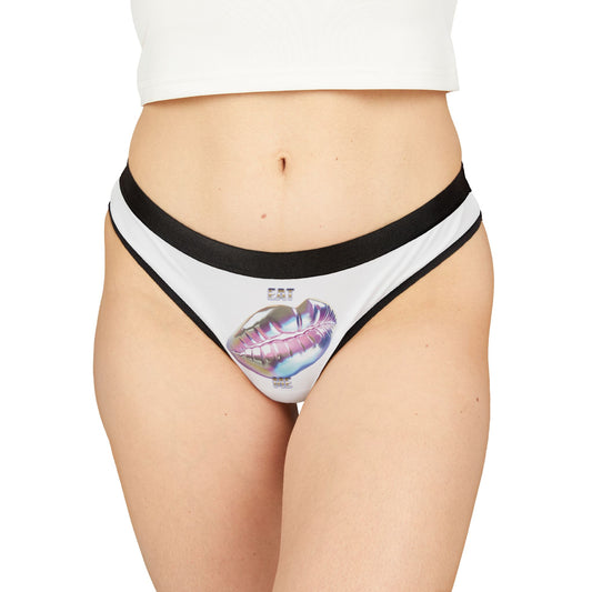 Naughty Thong: "EAT ME" Cheeky, Sexy Womens Underwear, Holographic Lips,