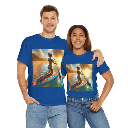 Elegant paddleboarding t-shirt by Dazzling Dreams Studio, crafted for water sports enthusiasts seeking fashionable outdoor apparel.