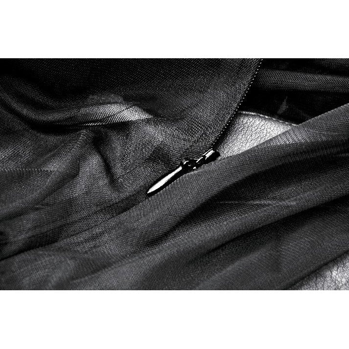 Model wearing the Gothic Tiered Mesh Ruffle Dress in a dramatic setting, embodying the enchanting aesthetic of Dark in Love fashion.